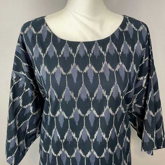 J. Jill. Pure Jill Blue Ikat Kimono Boxy Cotton Blouse. Size Small. - Picture 4 of 14